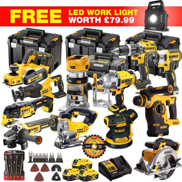 DeWalt DCKT4T13WLF 18V XR 13-Piece Professional Power Tool Kit with Three 5.0Ah Batteries, Comprehensive Accessories Set, and ToughSystem Storage Box