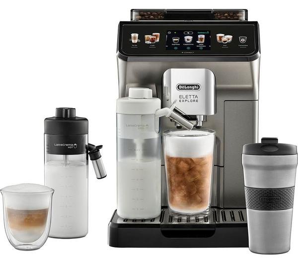 DeLonghi Eletta Explore Fully Automatic Bean to Cup Espresso and Coffee Machine in Silver