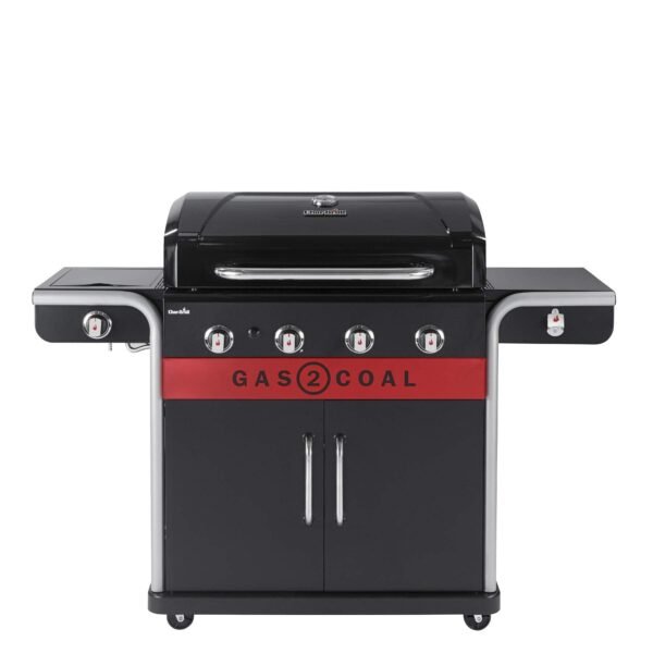 Hybrid Gas & Charcoal BBQ Grill with Cast Iron Grates & Temperature Gauge