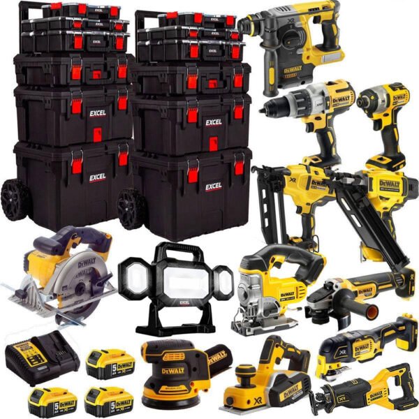 Dewalt 18V 13 Piece Cordless Power Tool Kit with 3 x 5.0Ah Batteries & Trolley Toolbox