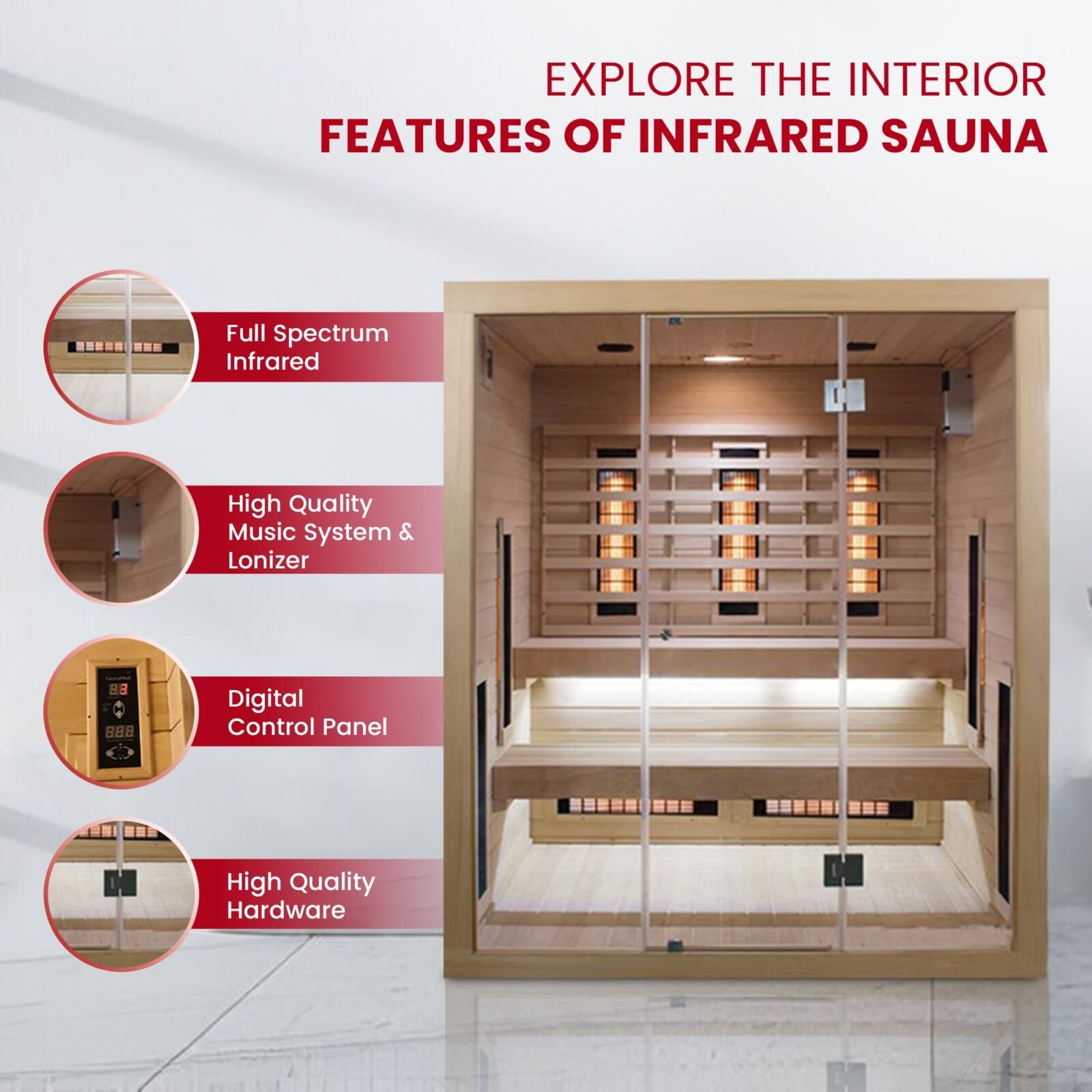 SaunaMed 2-6 Person Full Spectrum Infrared Indoor Sauna EMR NeutralTM 13A Plug & Play - 6 Person Model - image 6