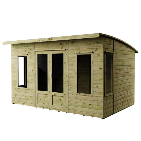 WALTONS 12 x 8 Helios Wooden Garden Summerhouse with Curved Roof and Shiplap Tongue and Groove