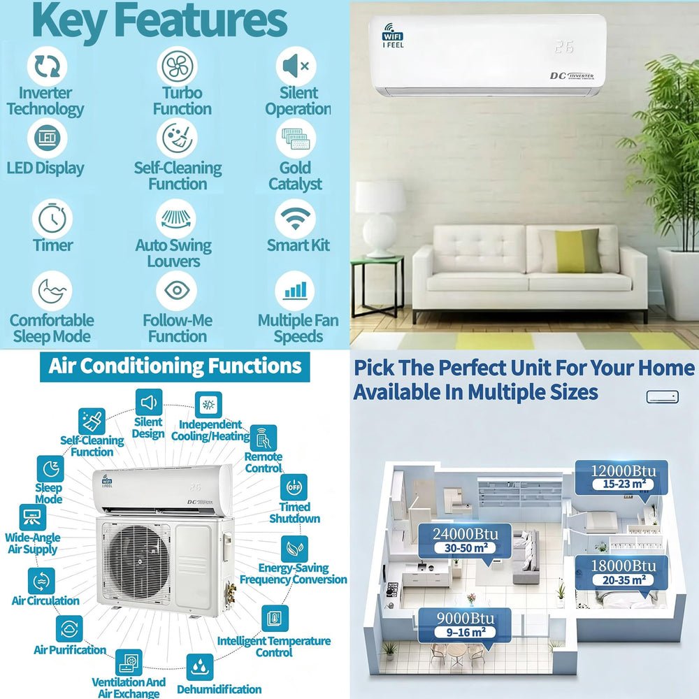 12000 BTU Split Air Conditioner with Heat Pump – Wall Mounted Mini Split AC, Wi-Fi, 3.5 kW, A++, 240V - image 3