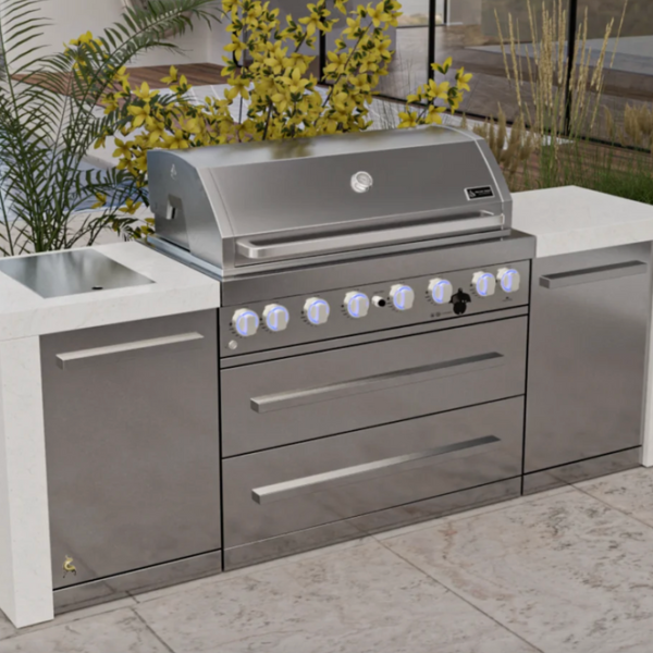 Mont Alpi 6-Burner Deluxe Stainless Steel Outdoor Kitchen Island with Fridge - 94-Inch