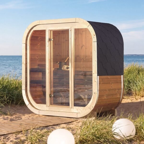 Natural Wood Compact Garden Sauna Cabin For 2 To 3 People