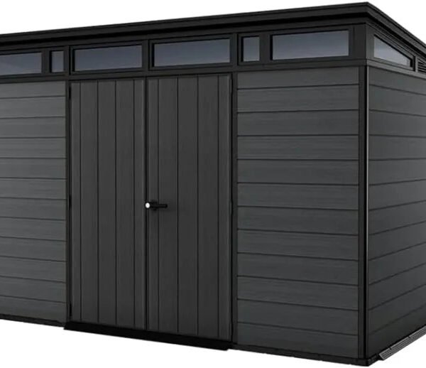 Keter Cortina 11 x 7 ft Plastic Shed – Heavy Duty Pent Garden Shed, Dark Grey